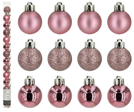 Kaemingk Weihnachtskugeln Kunststoff 3cm x 14 Stück Mini Christbaumkugeln Set bruchsicher Lippenstiftrosa