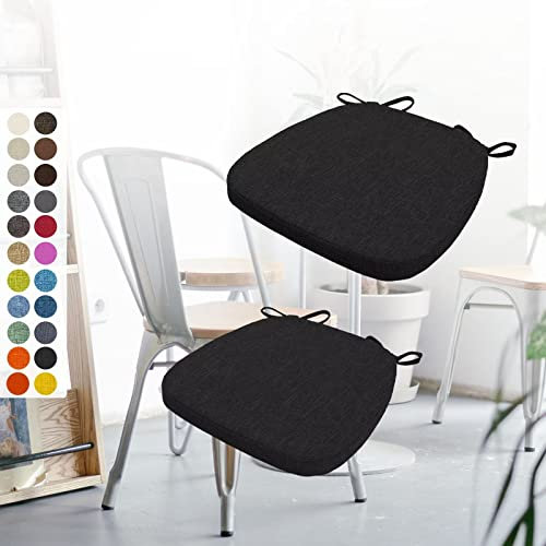 Aselbia 2er Set Stuhlkissen 40x38x3cm mit Bändern,Waschbare Sitzkissen rutschfest,Stuhlauflage Stuhlpolster Sitzkissen,Abnembar Bezug Mit Reißverschluss,Ideal für Zuhause Büro Küche Esszimmer,Schwarz