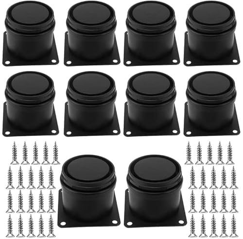 SINJEUN 10 Pcs 50x60 mm Black Adjustable Furniture Legs, Stainless Steel Cabinet Feet Height Adjustable 0-15mm with 40 Screws, Furniture Replacement Feet for Desk, Sofa, Bed, Cabinet
