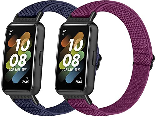 Huamanlou 2 Stück Elastisch Armband Kompatibel mit Huawei Band 7/Huawei Band 7 NFC, Nylon Verstellbarer Ersatzarmband Armbänder Sport Uhrenarmband Damen Herren