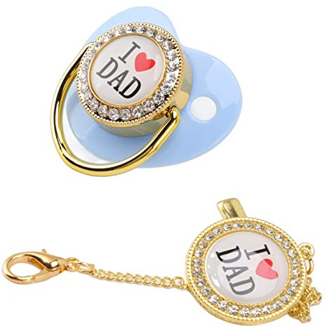 Personalisierter Bling Schnuller, Baby Schnuller Schnuller, Neugeborener Schnuller Schnuller mit Clip Design Silikon Baby Schnuller Babyparty Jubiläum (Blau)