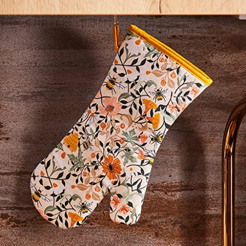 Ulster Weavers - Bumble Bee & Floral Gauntlet Oven Glove (37 x 20cm) - 100% Cotton - 1 Piece - Bee Oven Glove Heat Resistant - Washable - Oven Glove with Flowers & Bees - Bee Kitchen Accessories