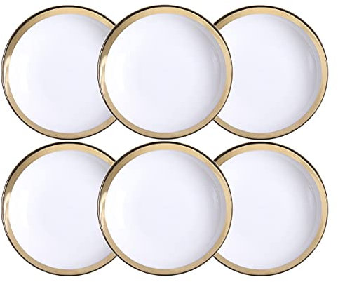 JHNIF 6 platos de porcelana blanca con borde dorado, plato de aperitivos de 10 cm