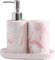 Portasapone, dispenser di sapone liquido, tazza per spazzolino da denti, set di accessori da bagno in marmo e ceramica (rosa)