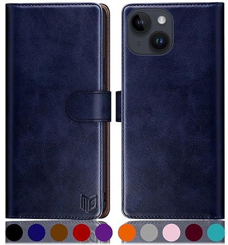 SUANPOT design for iPhone 15 6.1 inch case with [Credit Card Holder][RFID Blocking],PU Leather Flip Book Protective Cover Women Men for Apple 15 Phone case Blue