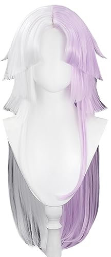 Anime Cosplay Perücke Weiß und Lila Haar Mittelscheitel Perücke mit Pony Hitzebeständig Synthetisches Haar Halloween Party Cosplay Kostüm Perücken