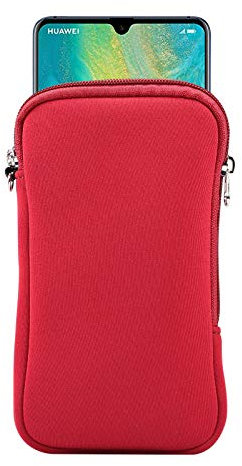 Neoprene Mobile Phone Sleeve Mesh Pocket Lanyard Case for iPhone 17 Pro Max 16 Pro Max Samsung Galaxy S25 Ultra S24 Ultra A16 A17 A04s A35 A36 A05 A06 OnePlus 13 Pixel 8 Pro (XL, Red)