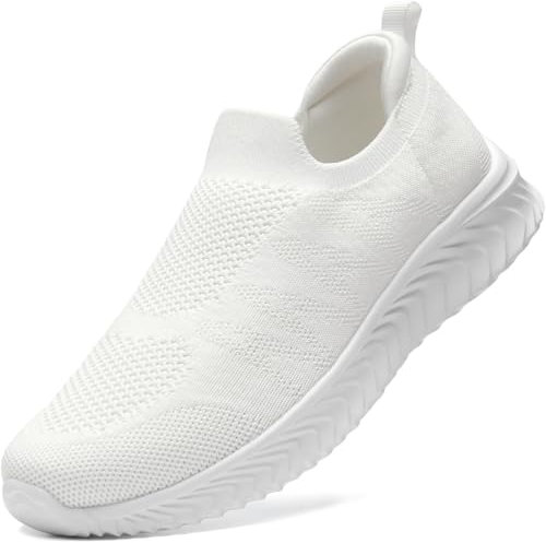 STQ Zapatillas Mujer Malla Deslizante Ligero Sin Cordones Antideslizantes Slip on Sneakers Zapatos de Enfermera Blanco Vainilla 38 EU
