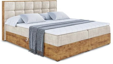 ALTDECOR Boxspringbett mit Matratze und Lattenrost, Topper, Fußteil,Polsterbett mit Bettkasten, Bett mit Stauraum H3-Matratze, Doppelbett, Boxbett - LOLLI2-180x200 - Beige Monolith