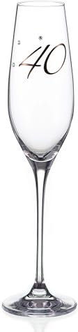 DIAMANTE Swarovski 40th” Birthday Champagne Flute – Single Crystal Champagne Glass with Platinum 40 Embossed and Swarovski Crystals – Gift Boxed