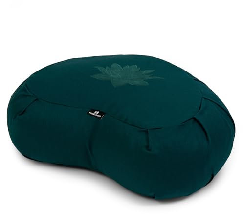 Yoga Studio Lotus Crescent Zafu Meditationspuff mit Baumwollbezug, Buchweizenschalen, Tragegriff, 42 x 13 x 18 cm, Blaugrün