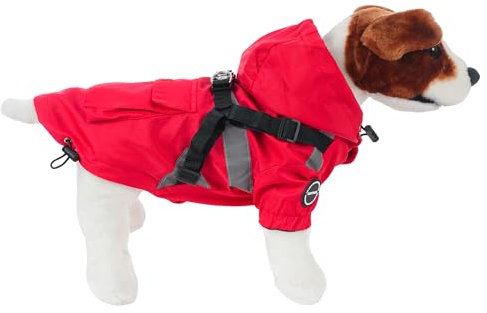 Hunderegenmantel, wasserdichte Hundejacke, Hundejacke für Kleine und Mittelgroße Hunde, Hundejacke mit Ring für Geschirr - Stil A Rot, S