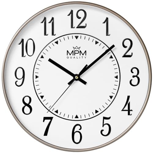 MPM Quality Design Wanduhr, Rosé/Schwarz, Modern Kunststoff Uhr, Glas, Quarz-Uhrwerk Sweep, 295x295x45 mm, für Wohnzimmer, Schlafzimmer, Küche, Büro und in jeden Raum