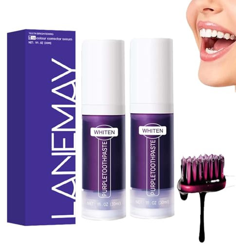 2 Stück V34 Lila Zahnpasta Weisse Zähne,V34 Purple Toothpaste for Teeth Whitening,Lila Zahncreme Aufhellung Stain Removal Gelbe Zähne, Corrector Zahncreme Weiße Zähne Lila
