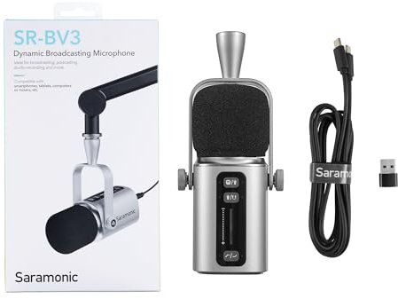 Saramonic SR-BV3 Large Diaphragm Dynamic Broadcast & Podcast Mic w/XLR or USB Output, Touch Control, Headphone Out, Low Cut, High-Freq Boost & Windscreen
