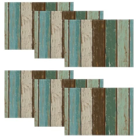 Artoid Mode Blau Planken Antik Alt Rustikal Holz Herbst Platzsets 6er Set, 30x45cm Urlaub Tischsets Waschbar Platzdeckchen Küche Party Deko