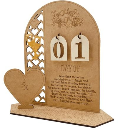 ulafbwur Calendrier de l'avent du jour du mariage, compte à rebours du marié, décoration Mrmrs, fête prénuptiale, en bois, pour fiançailles des Couples Coupe de vin rouge