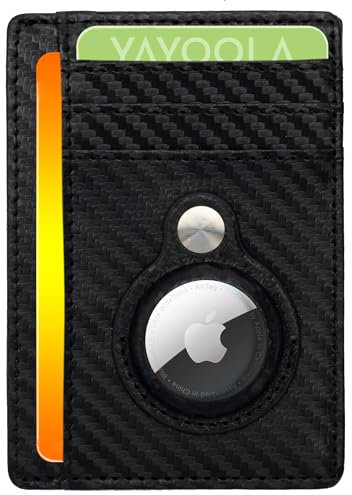 YAYOOLA Portefeuille minimaliste RFID élégant avec poche Apple AirTag – Look design pour cartes et fenêtre d'identification AirTag, charbon, Minimalist, Contemporain