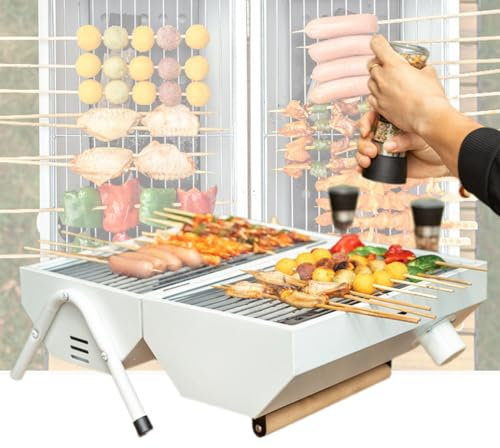 KSGSFSA Tragbarer Faltbarer Holzkohlegrill, 2-In-1-tisch-klappkohlegrill mit Kamin for Outdoor-Camping, Hinterhof-Party, Grillen, Kochen (Color : White)