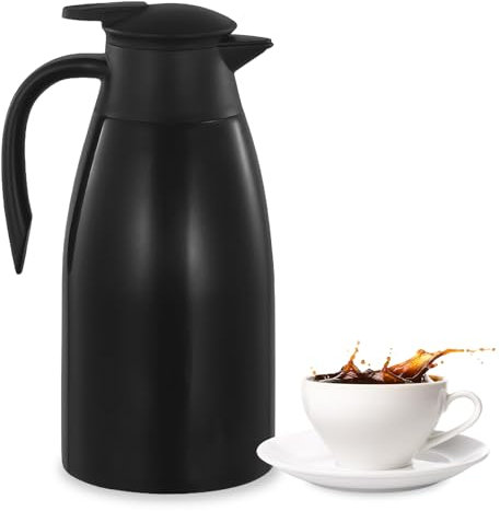 Byzesty Caraffa Termica 2 L Caraffa Termica Per Il Caffè, Caraffa Termica Per Caffè Thermos Per Caffè A Doppia Parete Brocca Isolante Thermos In Acciaio Inox Per Caffè, Latte, Tè, Bevande - Nero