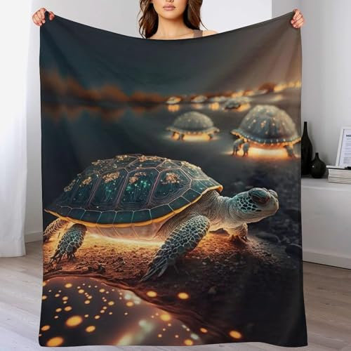 Süße Schildkröte Bedding Decke Decke Flannel Fleecedecke 3D Wohndecke Sofadecke Couchdecke Bettüberwurf Flauschige Weiche& Warme Sofaüberwurf Decke(150×200cm)