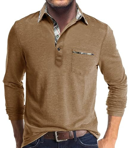 Ryehack Poloshirt Herren Kurzarm Langarm Casual Tops Golf Shirts Kariert Regular Fit mit Tasche S-3XL