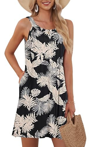 AUSELILY Damen Sommer Tank Kleid Casual Urlaub Kurze Halter Kleider Tropischer Regenwald S