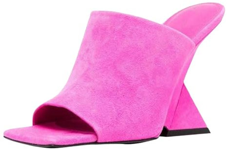 GZHMMAN Sandali Donna Tacco Alto Bocca Pesce Punta Squadrata Tacco Slingback Zeppa Piatta Tacco Forma Triangolare Camoscio Tinta Unita Altezza Scarpa 10 Cm,Rose Red,43