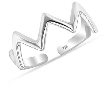 LeCalla Gewellte Zehenringe aus 925er Sterlingsilber für Damen | Verstellbare Zickzack-Zehenringe | Minimalistischer Sommer-Strand-Barfußschmuck