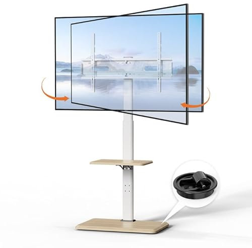 Rolling TV Stand with Hidden Wheels, Mobile TV Cart for 32-75 Inch TVs up to 99 lbs, TV Stand with Swivel and Height Adjustment, Floor TV Mount Stand with Wood Base, Max VESA 600x400mm