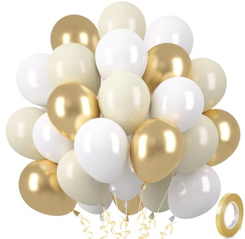 Luftballons Sandweiß Gold, 30 Stück Matt Weiß Metallic Gold Luftballon Set, Perlweiß Beige Helium Ballons für Jubiläum Geburtstag Boho Hochzeit Babyparty Graduierung Verlobungs JGA Brautparty