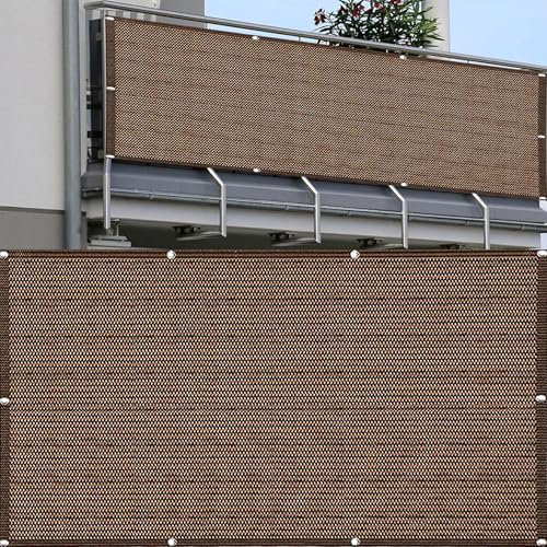 QINLIQIN Balkonbespannung 75 x 700 cm Balkon Sichtschutz Wetterfest Blickdichte Uv-Schutz Atmungsaktiv balkonabdeckung sichtschutz Mit Ösen, Nylon Kabelbinder Und Kordel Für Terrasse, Garten, Braun