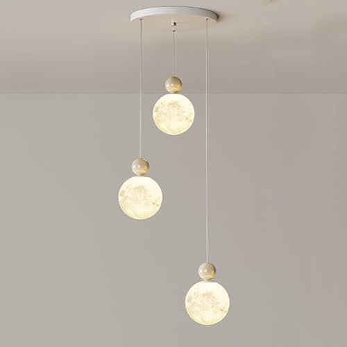 Gerenecic Suspension à 3 Lampes pour évier de Cuisine, Cage d'escalier, luminaire Vintage Blanc Lait, Style Lune, linéaire, Nordique, Moderne, pour Salle à Manger, îlot B