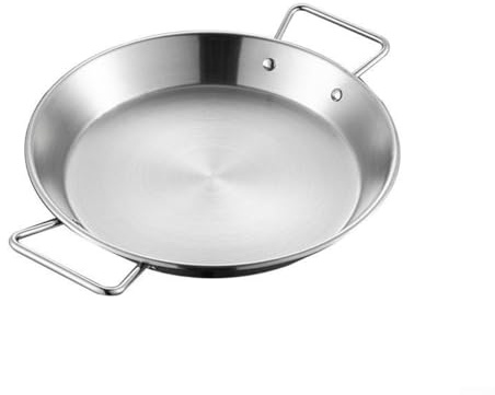 Paellera funcional de doble asa en acero inoxidable con fondo plano para cocinar eficientemente en cualquier cocina (28 cm)