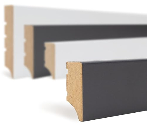 HEXIM Sockelleisten schwarz 2000x35x12mm 5 Stück Fußleisten MDF foliert - Bodenleisten Weimarer Profil, Laminatleisten Fußbodenleisten (10 Meter)