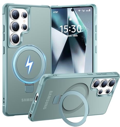 BENTIACC Hülle für Samsung Galaxy S24 Ultra mit Magnet Ständer, Seeblau | 120° Öffnungsbereich, Mil-Grade Drop Shockproof, Kratzfeste Fingerabdruck Rutschfest Handyhülle, Die Hände frei habe