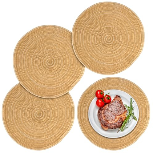 4 Stück Tischset Platzset Rund Set, 30 cm Platzdeckchen Abwaschbar | Baumwolle Teller Untersetzer, Isolierte Platzset Runde Geflochtene, Tischsets Geflochten Boho für Speisetisch, Hochzeitsfeier