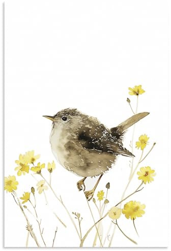 ARTLAND Wanddeko Wandbild Alu Verbundplatte für Innen & Outdoor Bild 20x30 cm Aquarell aesthetic room decor Zaunkönig Vogel Singvogel Natur U5QY