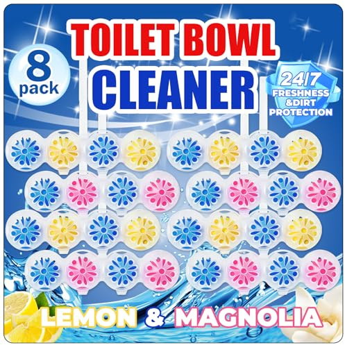 SCENTORINI Produit Nettoyant WC, Parfum Citron et Magnolia | Bloc wc Desodorisant Efficace Eau Bleue Anticalcaire, wc Nettoyant Toilette Puissant, Lot de 8 Blocs (8x50g)