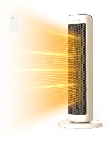 AIRMATE 63cm Heizlüfter Energiesparend, Keramik Heizlüfter Leise, 80° Oszillierend Heizung und Thermostat, 3 Modu, ECO, 24H Timer, 2000W Space Heater, Überhitzungs-Kippschutz