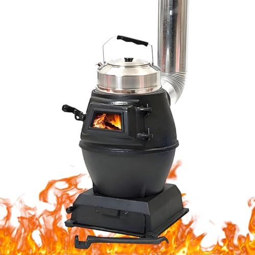 Portable Multifuel Cast Iron Fireplace, Smokeless Cooker, Pot Belly Stove for Indoor Outdoor Heating, Camping, and Cooking