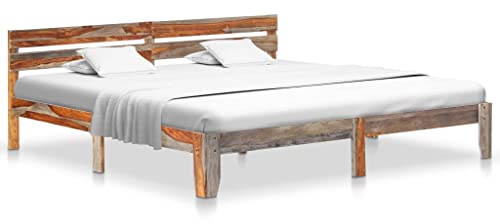 Foknhdi Massivholzbett 200x200 cm ohne Matratze grau, klassisches Doppelbett aus Echtholz, Robustes Bettgestell mit eleganter Holzmaserung für Schlafzimmer und Gästezimmer