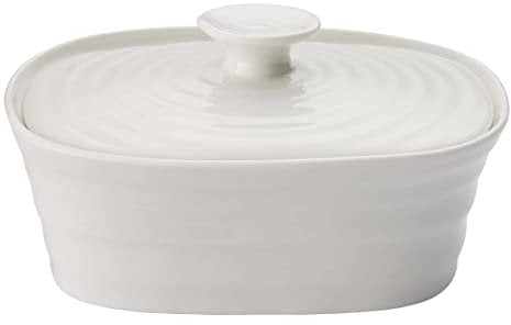 Portmeirion Home & Gifts Covered Butter Dish, Porcelain, White, 12 x 15.5 x 6 cm