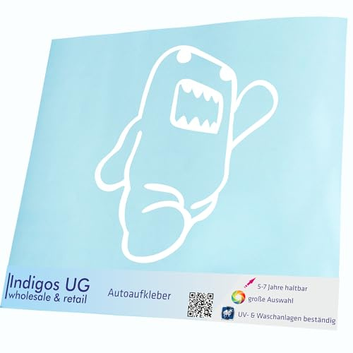 INDIGOS UG Auto Aufkleber Auto - 120x110 mm - Domo Kun laufend weiß - Selbstklebender Sticker für Auto, Fenster, Bus oder LKW