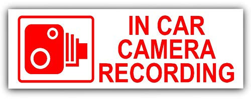 5 x Small In Car Camera Recording Stickers-See Colour Availability-Orange,Red or White Printed-CCTV Sign-Van,Lorry,Truck,Taxi,Bus,Mini Cab,Minicab-Security-Window,External,Tinted-Go Pro,Dashcam (Red on White - External Application)