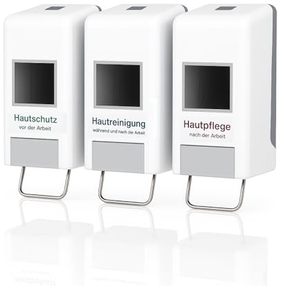 Blanc HYGIENIC Tri-Softflaschenspender Weiß-Grau, 3-fach, 1–2 L | Drei Spenderplätze, für 1- und 2-Liter-Softflaschen, Wandplatte 290 × 400 × 125 mm, Weiß-Grau