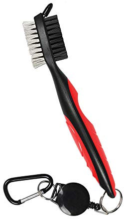 Golf Club Brush and Groove Cleaner, Nylon & Steel Brush Golf Clean Tool with Retractable Zip-line, Aluminum Carabiner - Lightweight/Ergonomic Design/Easily Attaches to Club Bag