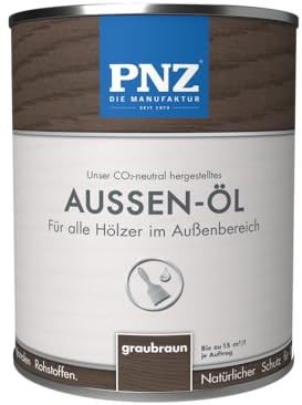 PNZ Außen-Öl | Nachhaltig hergestellt mit regionalen Rohstoffen | Made in Germany | Holzdeck, Holz-Terrasse, Fenster, Türen, Gartenhäuser, Spielgeräte, Gebinde:2.5L, Farbe:graubraun