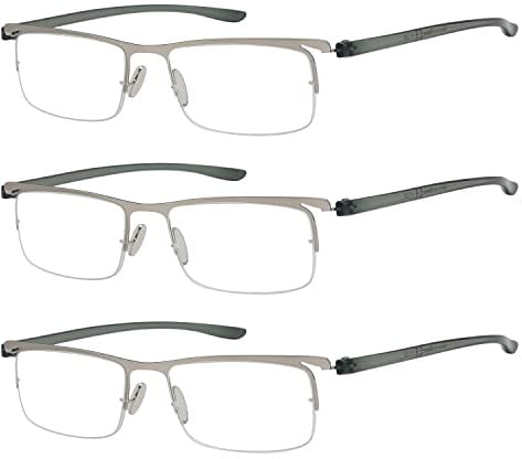 Eyekepper 3 Pairs Half-rim Reading Glasses Silver Frame Reader Eyeglasses for Men Women Reading +3.50
