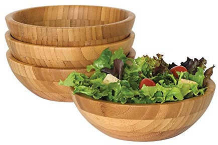 Juego de 4 cuencos para servir con tapa de bambú, perfecto para ensaladas, frutas, pasta, 5.5 x 2.5 pulgadas